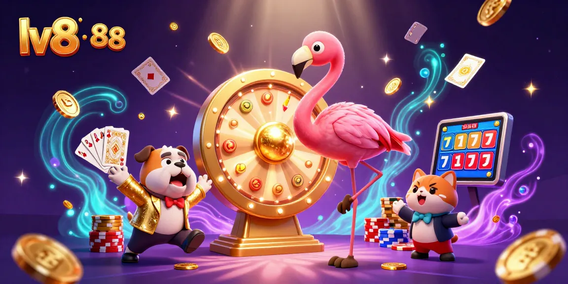 Engage with exciting games at lv88 with vibrant illustrations of thrilling casino scenes and prizes.