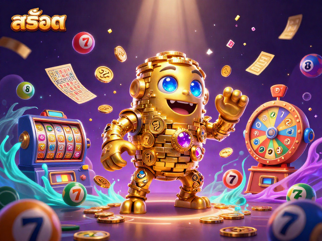 Engage with สล็อต by spinning colorful lottery balls and golden jackpots with the animated golem.
