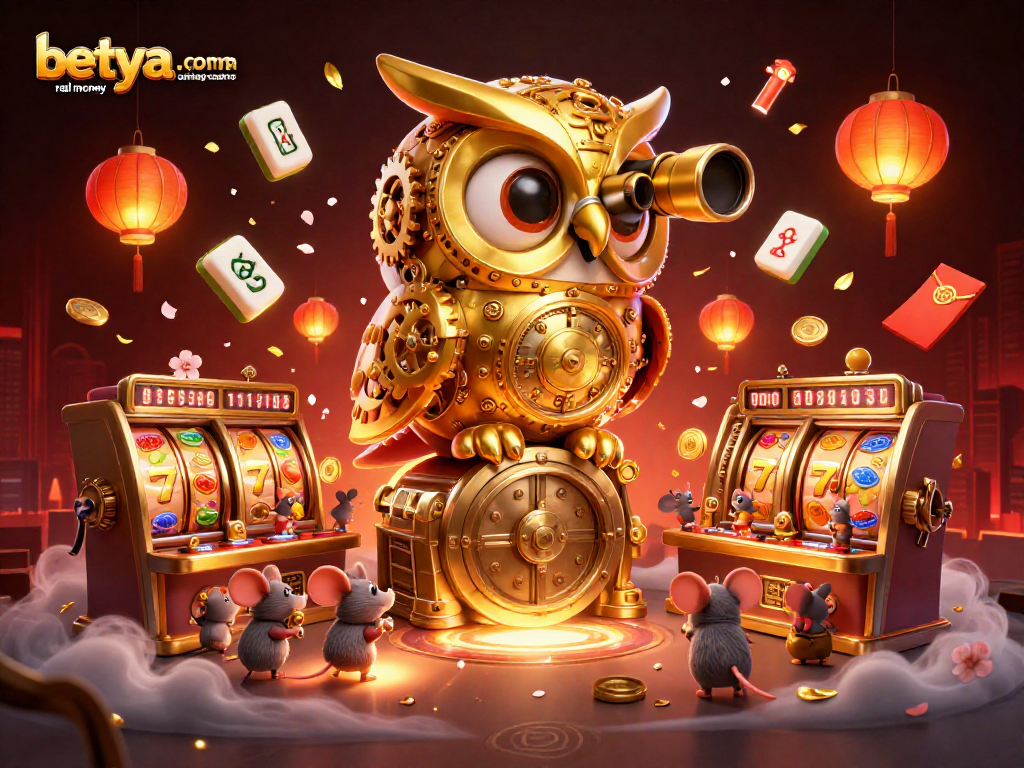 Experience the excitement of betya.com real money online casino with a vibrant 3D illustration of a casino filled with dynamic games.