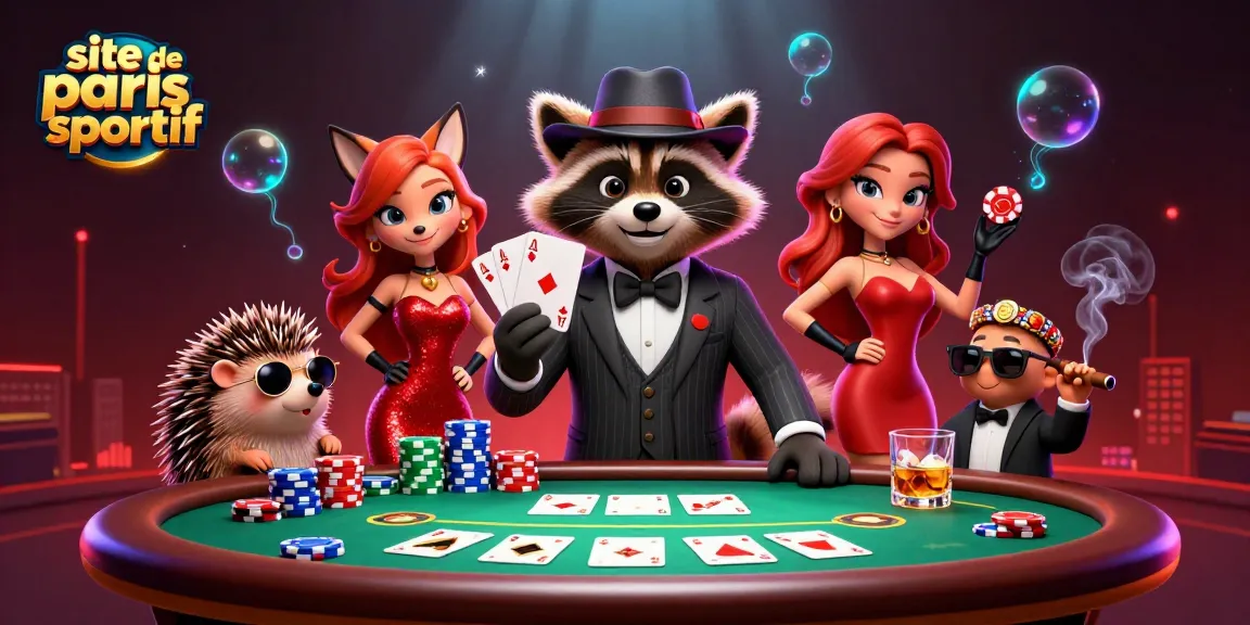 Placez vos paris sur le site de paris sportif avec un raton laveur élégant et ses amis au poker.