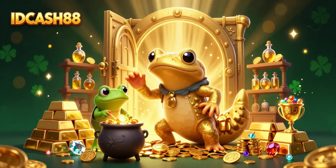 Experience the magic of IDCASH88 with a vibrant 3D illustration of gold transformation in a casino theme.