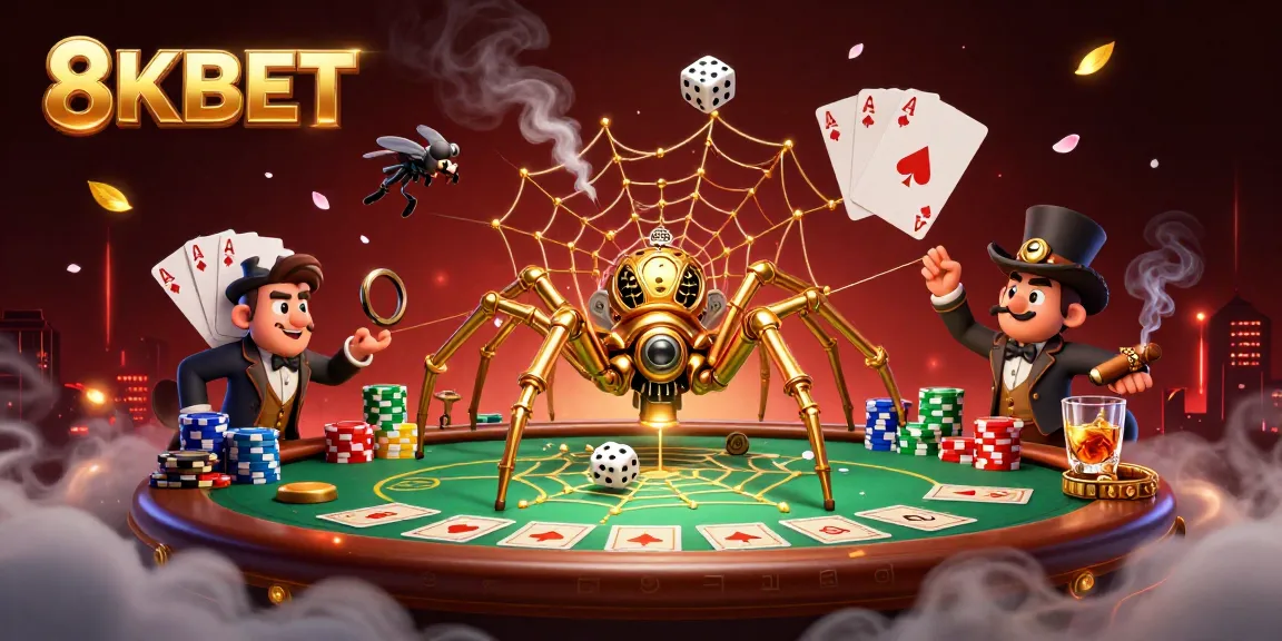 Experience 8KBET with a dynamic steampunk casino scene filled with poker excitement.