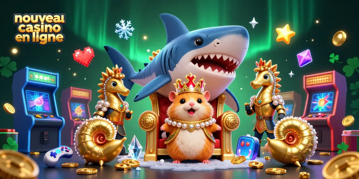 Découvrez le nouveau casino en ligne avec le roi hamster et ses gardes seahorse dans une scène dynamique.