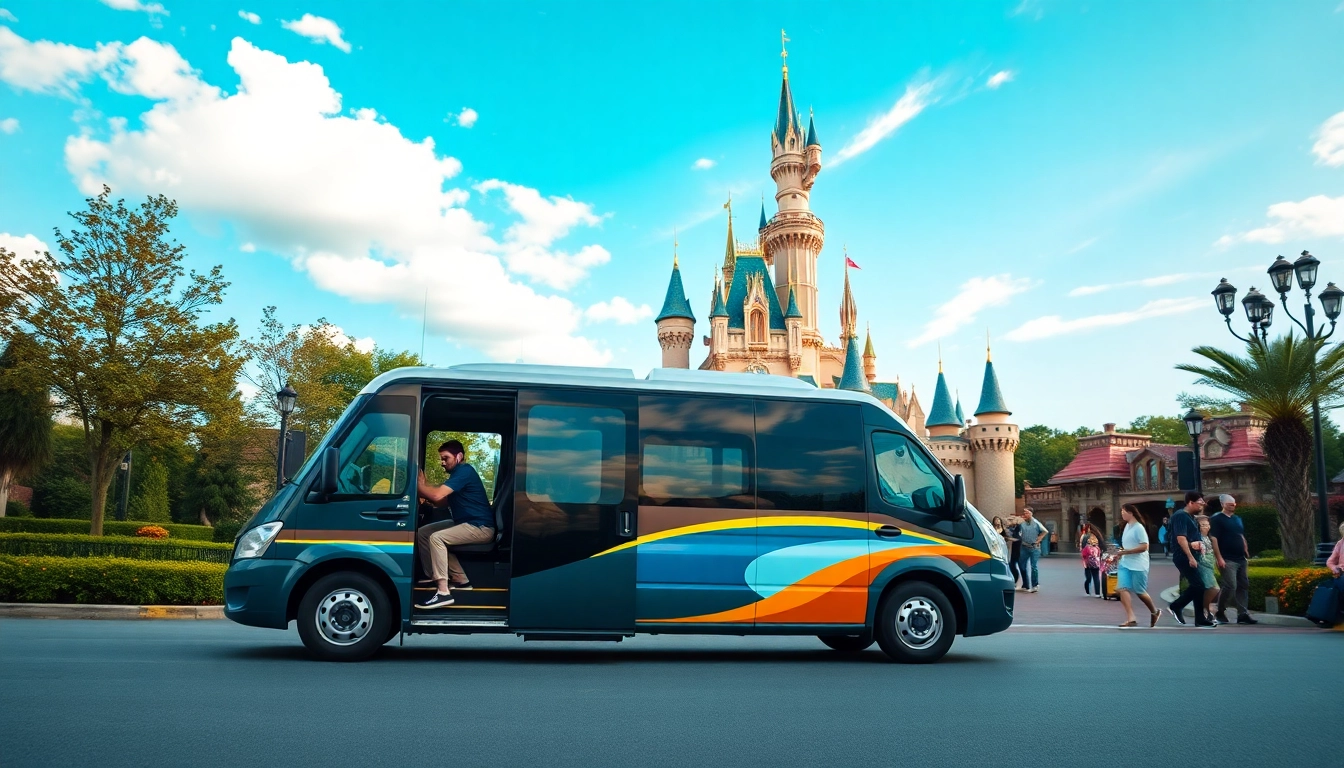 Families enjoying disney paris airport transfer in front of Disneyland Paris castle with bright colors.