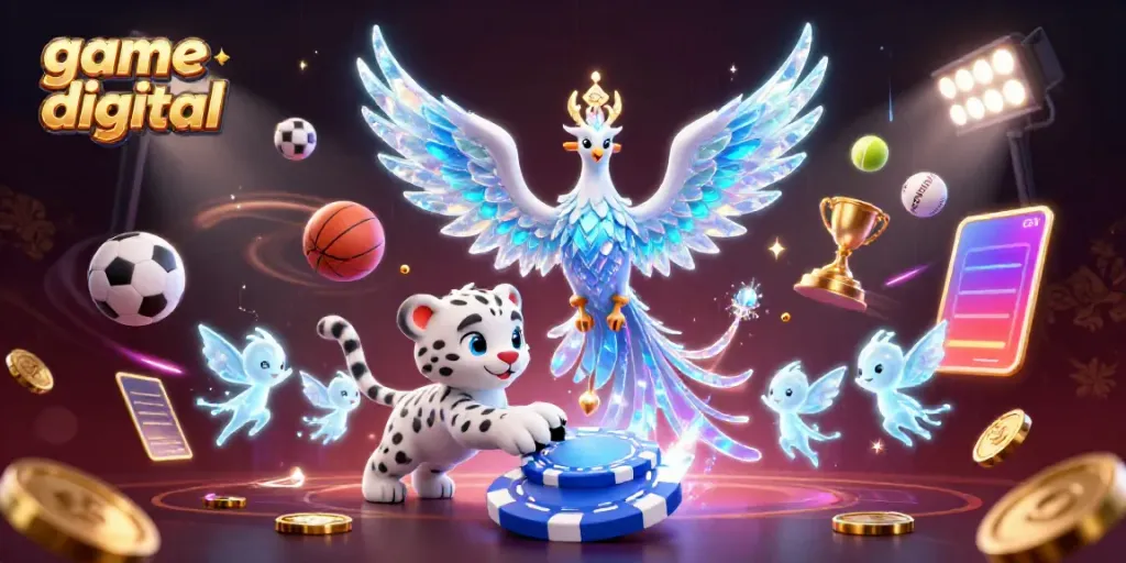 Experience thrilling game digital action with a vibrant 3D illustration showcasing dynamic gambling elements and characters.