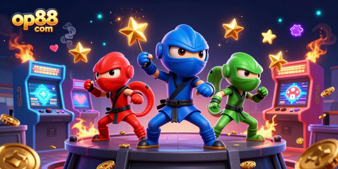 Engage in thrilling gaming at op88 com with a dynamic 3D illustration of chameleons in action.