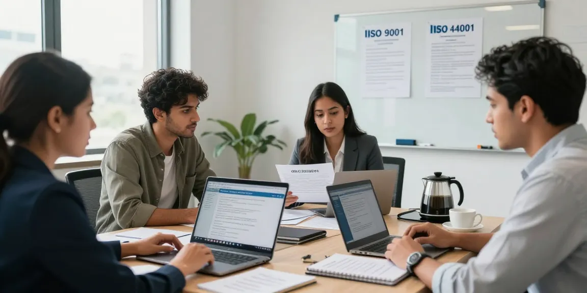 ISO Certification in Pakistan team review session in modern office setting.