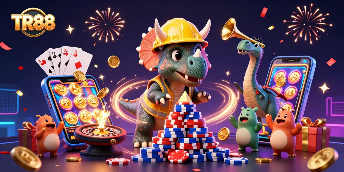 Celebrate your wins at TR88 with vibrant casino-themed characters and dynamic gaming elements.
