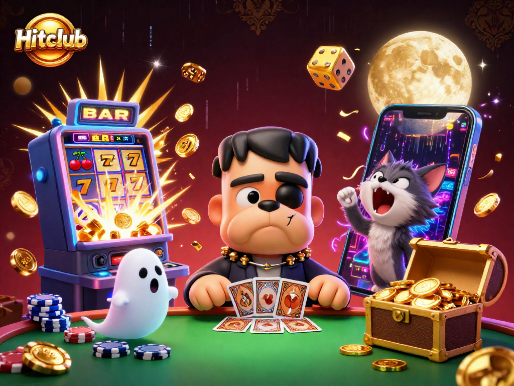 Hitclub showcases a vibrant 3D casino scene with characters and thrilling game action.