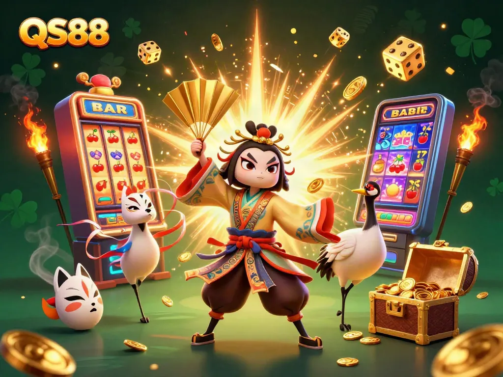 Experience thrilling gaming excitement with QS88’s vibrant casino adventure illustration.