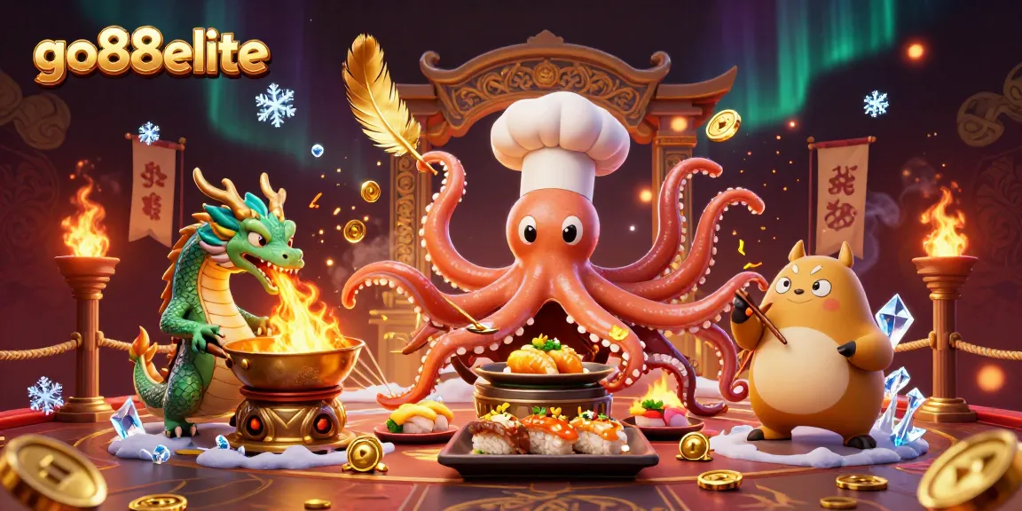 Prepare golden dishes at go88elite while the dragon breathes fire in a vibrant casino scene.
