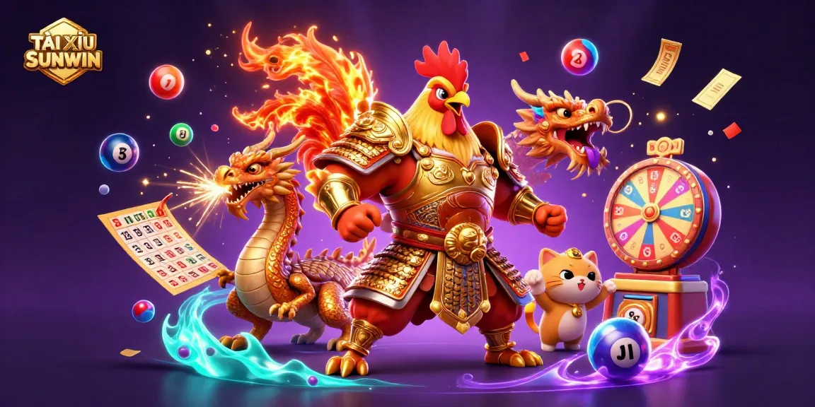 TÀI XỈU SUNWIN brings lively action as a cartoon chicken warrior and dragon hatchling energize the gaming scene.