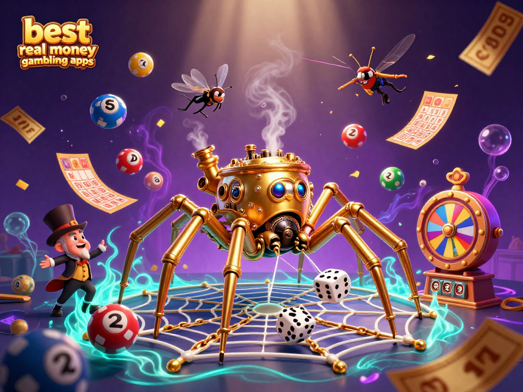 Engage with the best real money gambling apps in a vibrant 3D casino scene filled with dynamic game elements.