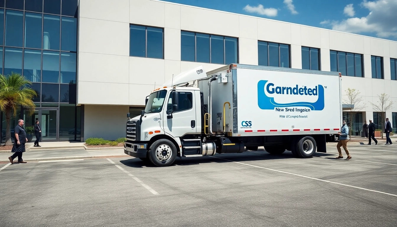 Secure on-site shredding Cleveland featuring a mobile shredding truck in an office parking lot.