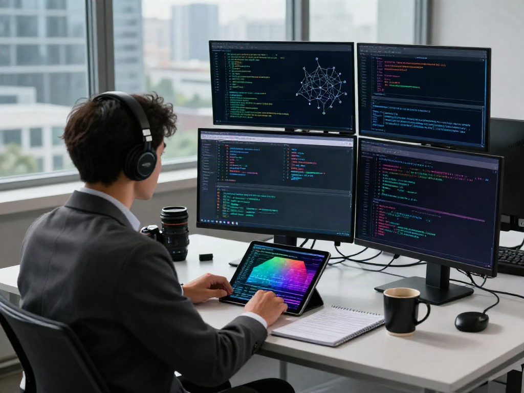 Cybersecurity analyst working at a desk to click to investigate online threats