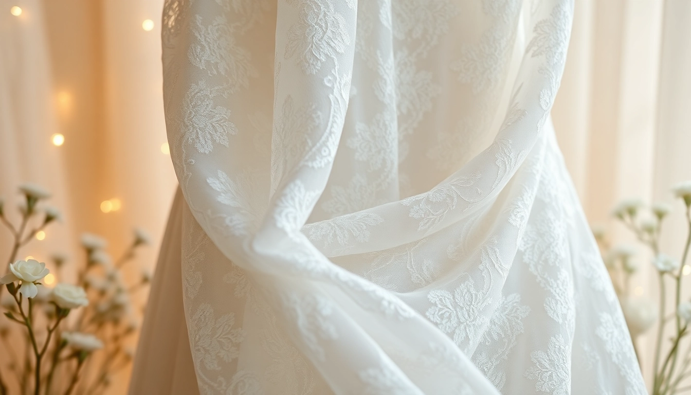 Tule voor bruiloft in een romantische setting met elegante bloemen en zachte verlichting.