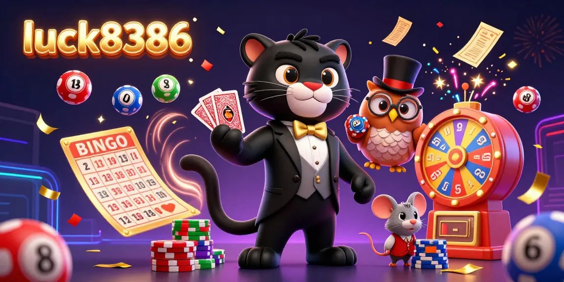 Engage with luck8386 in an ultra-detailed 3D casino scene featuring a charming black panther and friends.