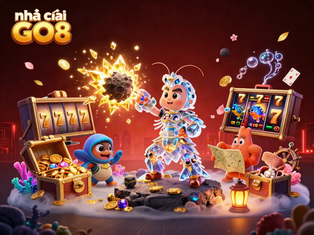 Play thrilling slots at nhà cái GO8 with 3D galactic characters and vibrant casino elements.