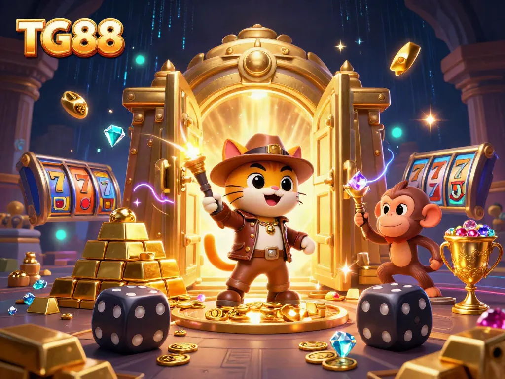 Experience the excitement of TG88 as a cat archaeologist uncovers golden treasures in a vibrant casino.