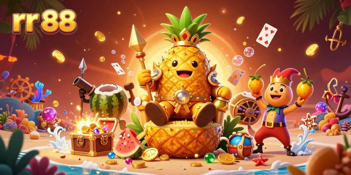 Engage with exciting games at rr 88 featuring a vibrant casino scene with gold treasures and fun characters.