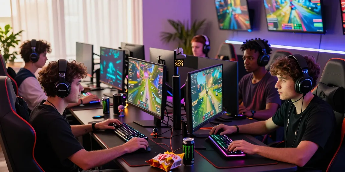 Diverse gamers enjoying an immersive multiplayer experience on mantra88, surrounded by vibrant gaming setups and accessories.