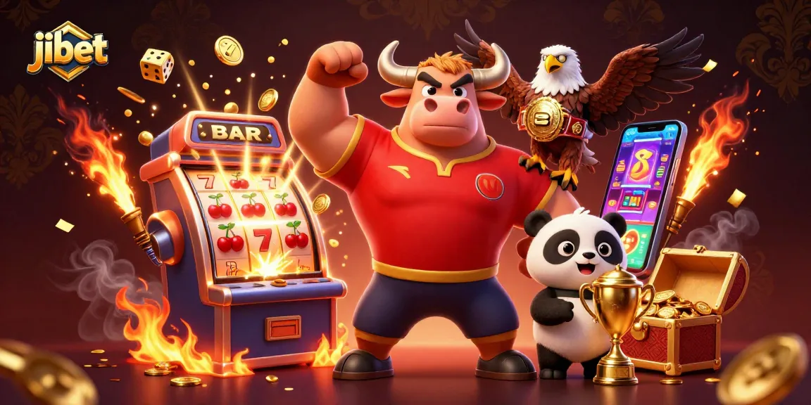 Engage in thrilling gameplay with jibet, featuring vibrant characters celebrating wins amidst a dazzling casino backdrop.