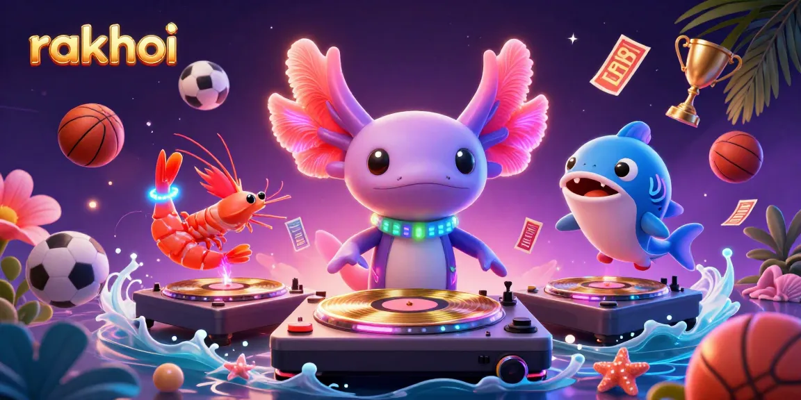 Experience rakhoi sports betting with vibrant visuals of a neon axolotl DJ and dynamic gaming elements.
