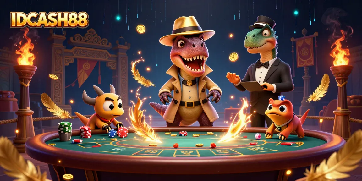 Experience thrilling gameplay at IDCASH88 with our colorful 3D casino action illustration featuring exciting characters.