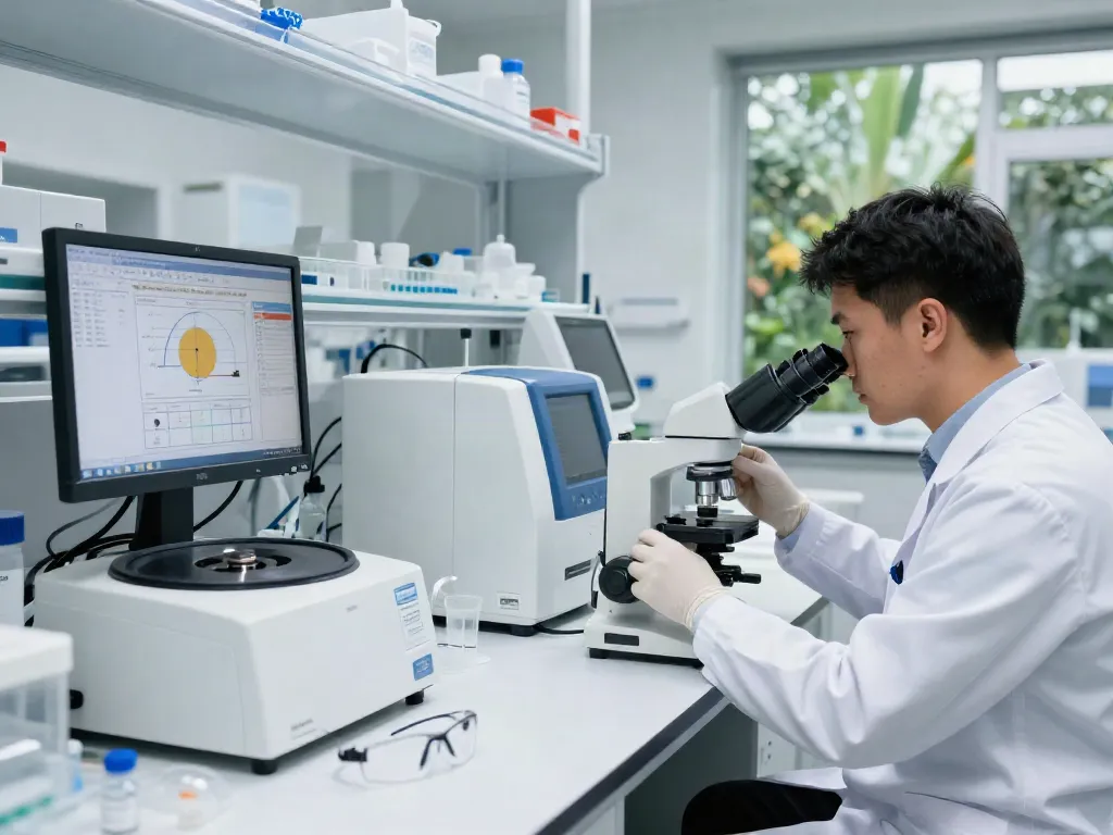 Examining Retatrutide (10mg) in a modern lab, showcasing advanced peptide research for health and weight loss.