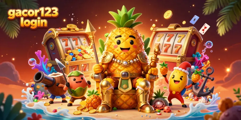 Experience the excitement of gacor123 login with vibrant characters and casino-themed elements in a dynamic scene.