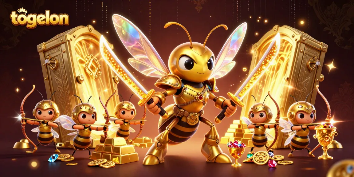 Togelon showcases vibrant 3D art with a samurai hornet and jewel-filled treasure vault.