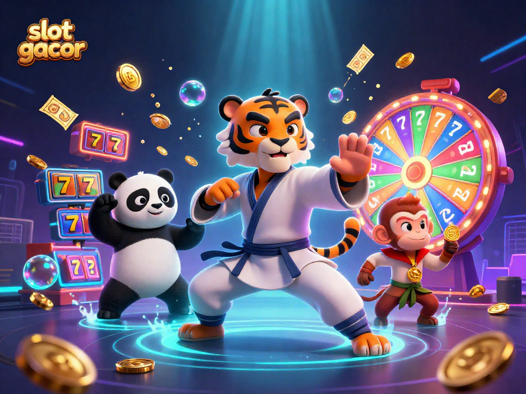 Experience thrilling slot gacor action with dynamic characters in an exciting casino scene.