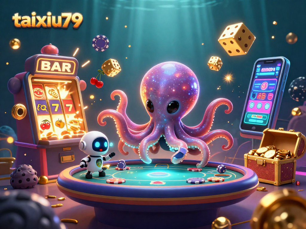 Join the fun at taixiu79 with a vibrant scene of 3D alien octopus at a poker table