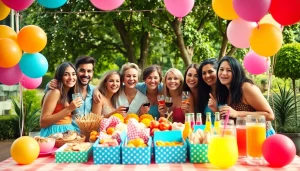 Engaging party packages showcased amidst a lively outdoor celebration scene.