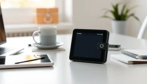 Showcasing a guarda wallet on a sleek desk highlighting its user-friendly interface.