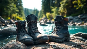 Discover durable fly fishing boots on a scenic riverbank, highlighting quality and craftsmanship.